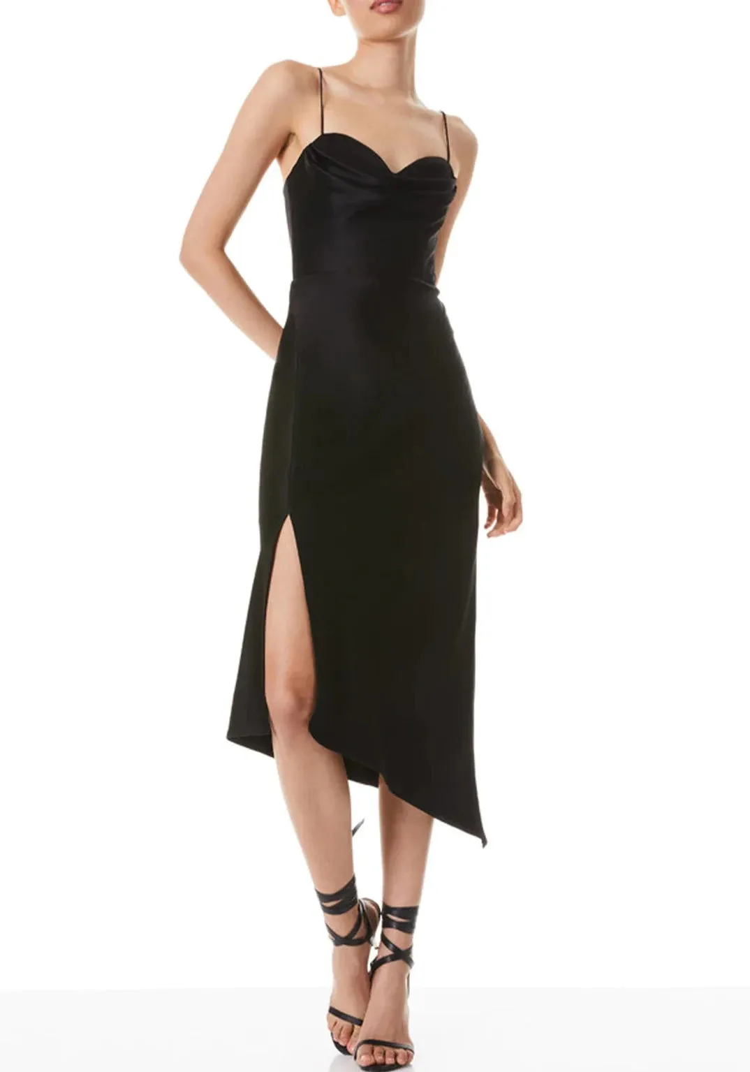 Alice   Olivia Kiyoko Asymmetric Satin Midi-Dress