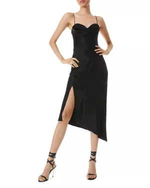 Alice   Olivia Kiyoko Asymmetric Satin Midi-Dress