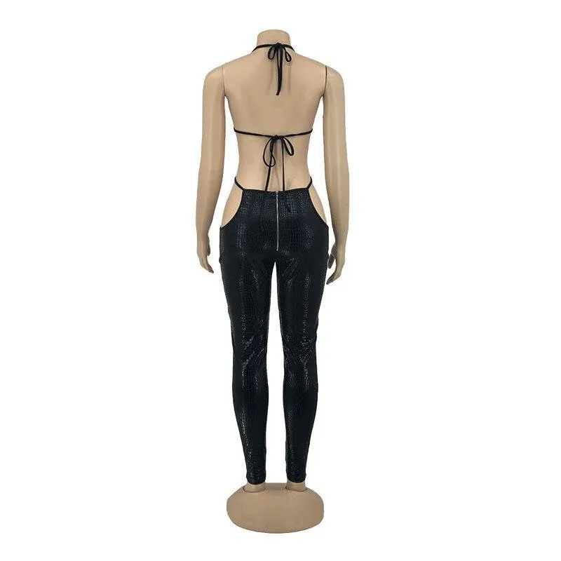 All Black Trendy Chic Sexy Romper Jumpsuits Womens Spaghetti Strap