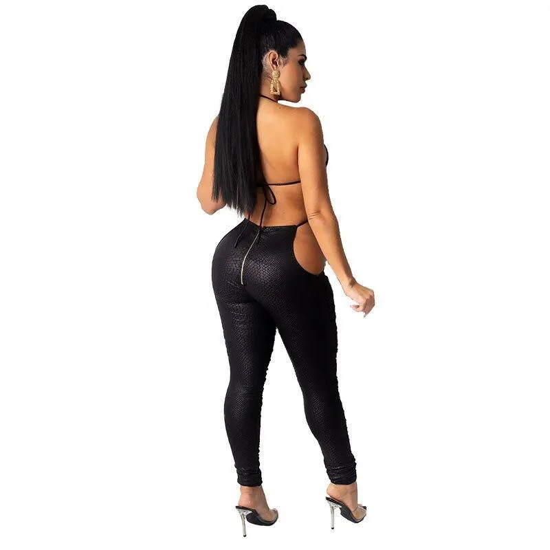 All Black Trendy Chic Sexy Romper Jumpsuits Womens Spaghetti Strap
