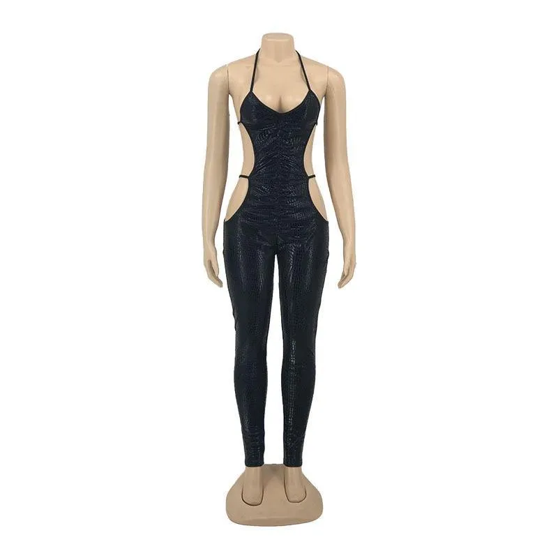 All Black Trendy Chic Sexy Romper Jumpsuits Womens Spaghetti Strap