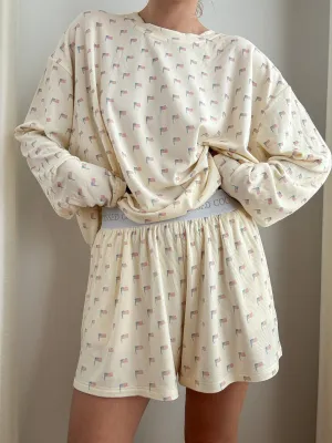 American Flag Pajama Pattern Shorts (pale yellow)