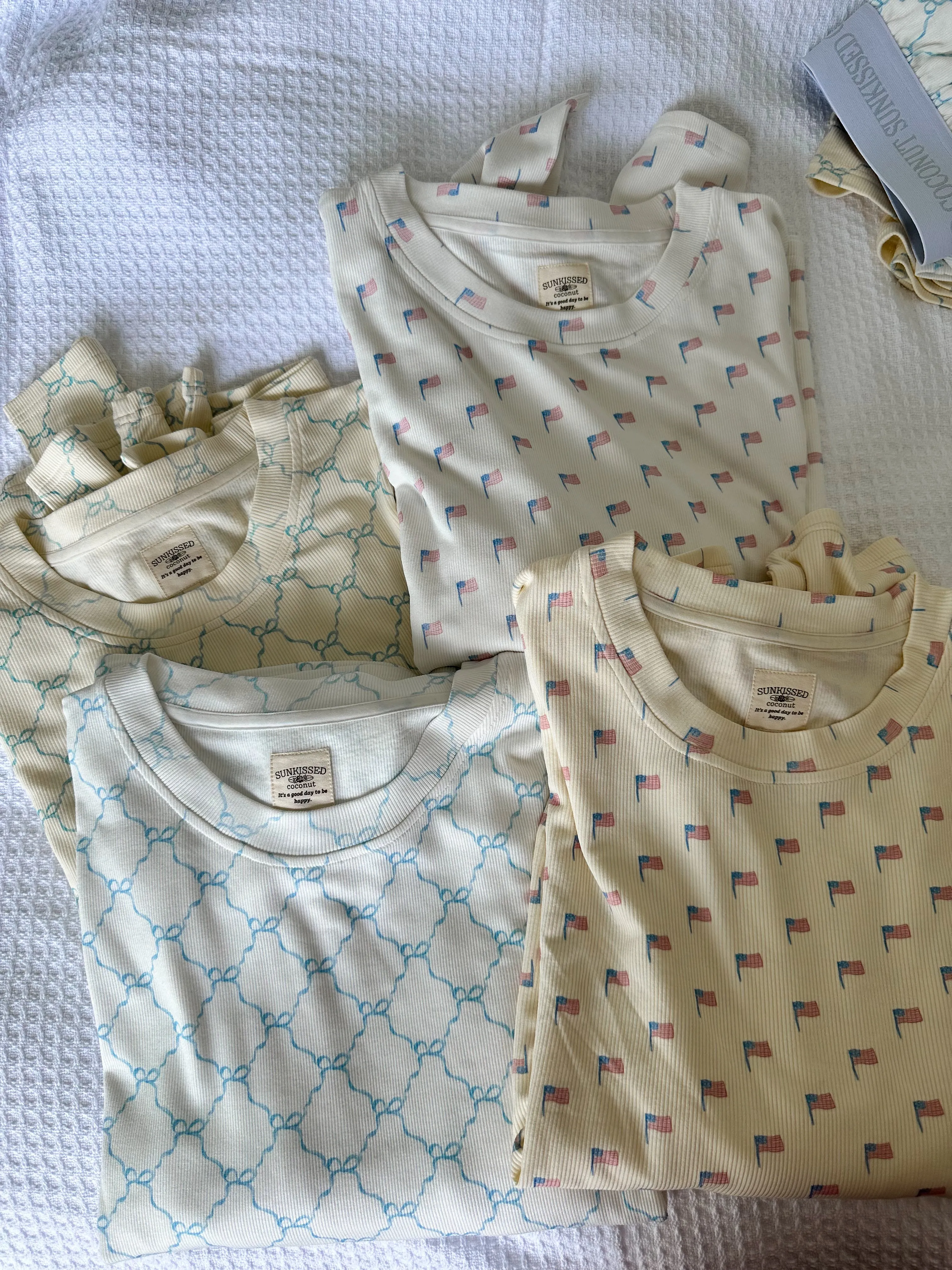 American Flag Pajama Pattern Shorts (pale yellow)