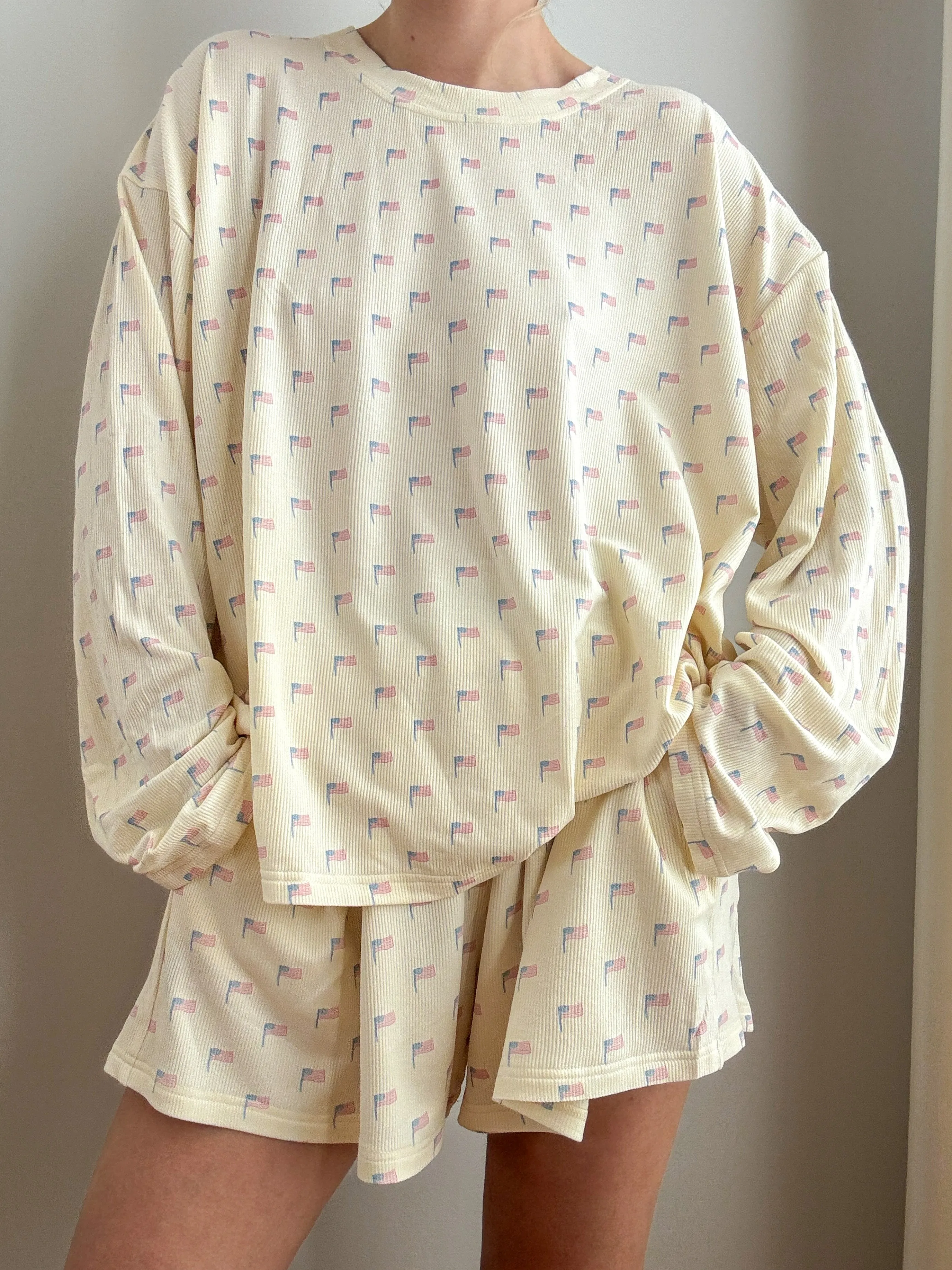 American Flag Pajama Pattern Shorts (pale yellow)