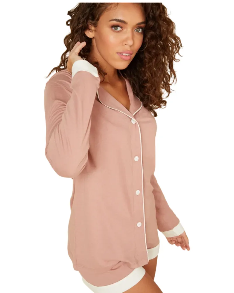 AMOBD9645 Mandorla/Ivory Bella Long Sleeve PJ's Boxer Set