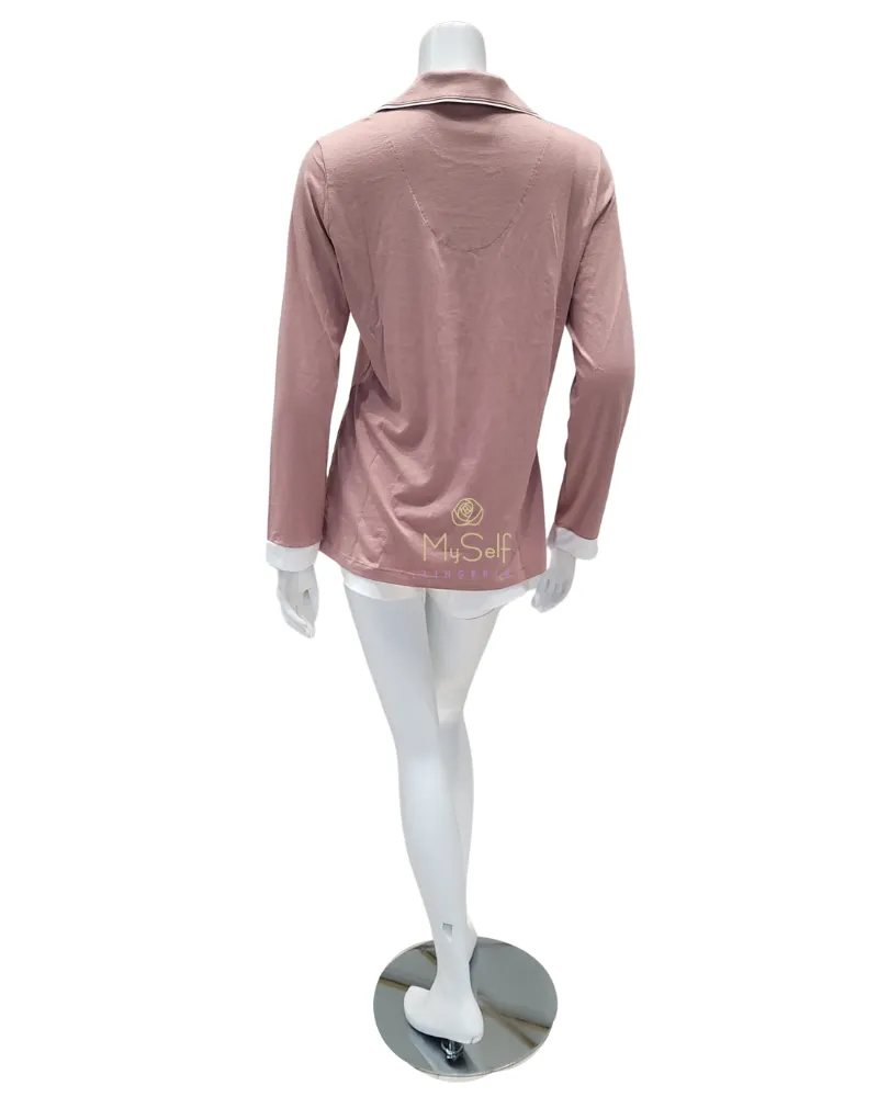 AMOBD9645 Mandorla/Ivory Bella Long Sleeve PJ's Boxer Set