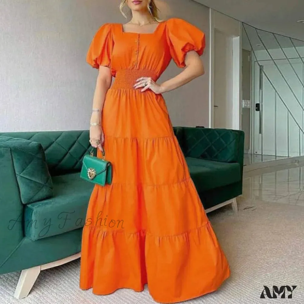 Amy Fashion - Vintage Puff Sleeve Party Maxi Dress