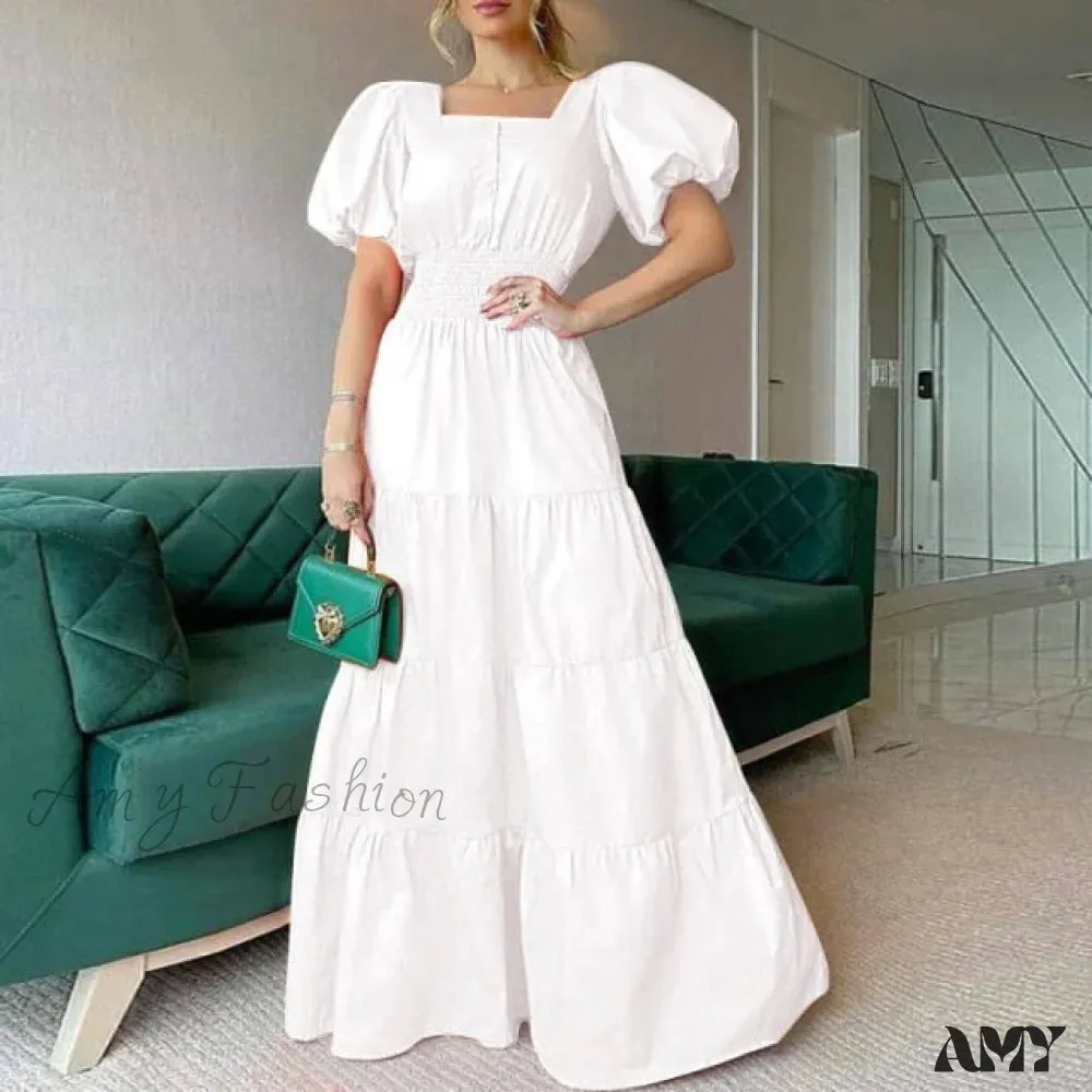 Amy Fashion - Vintage Puff Sleeve Party Maxi Dress