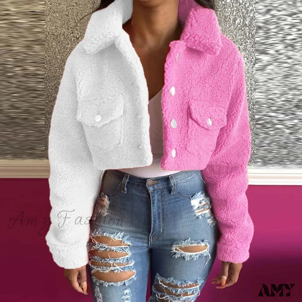 Amy Fashion - Yellow Blue Color Block Spliced Crop Jackets