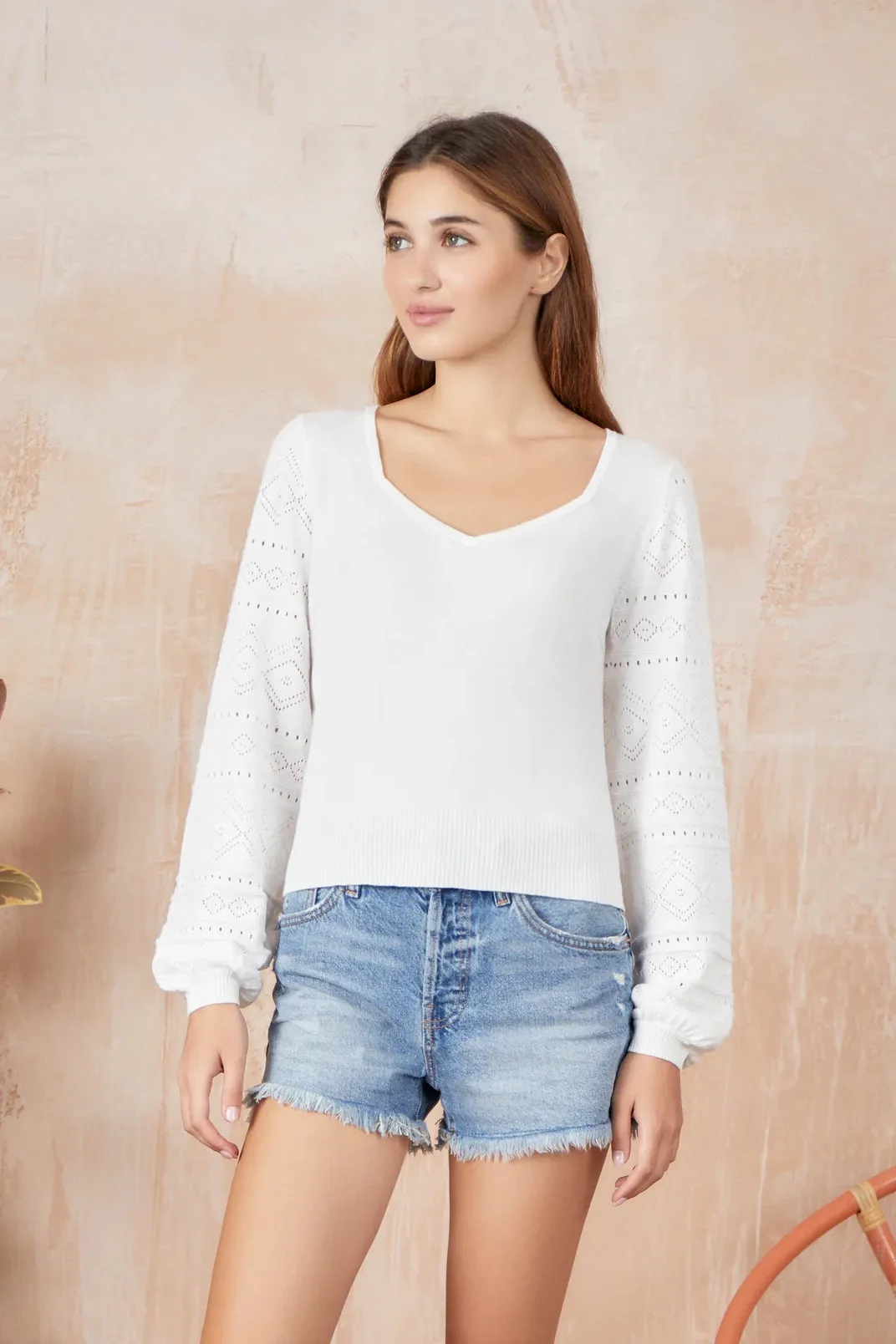 And Isla Anna Pointelle V Neck Shirt