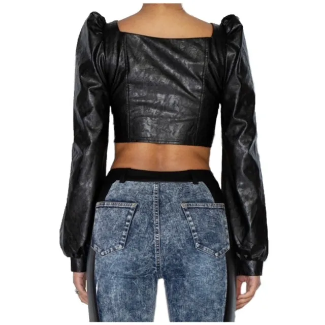Angelic Vegan Leather Crop Top - Black