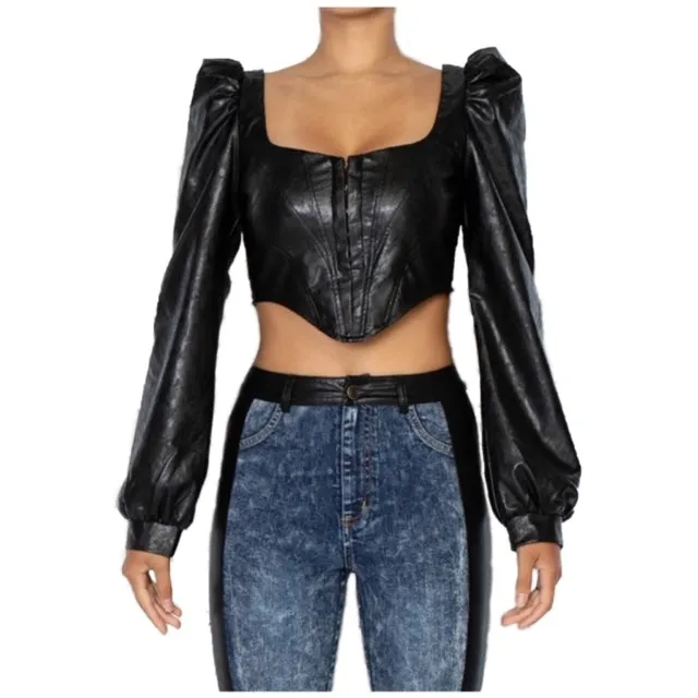 Angelic Vegan Leather Crop Top - Black