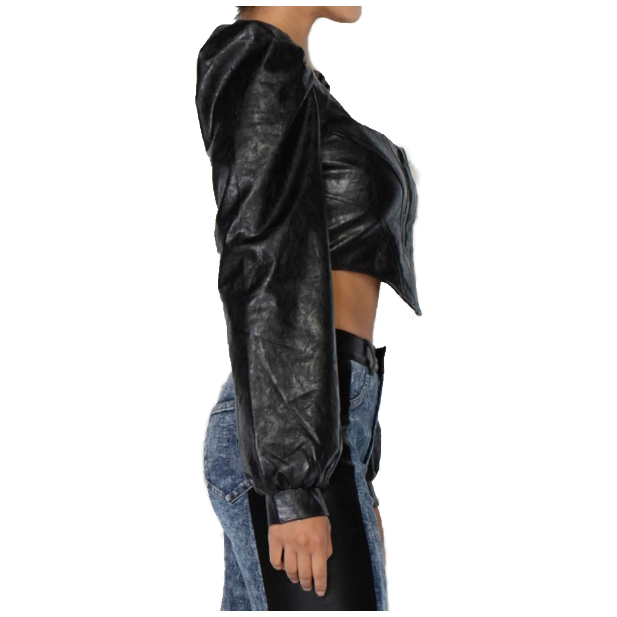 Angelic Vegan Leather Crop Top - Black