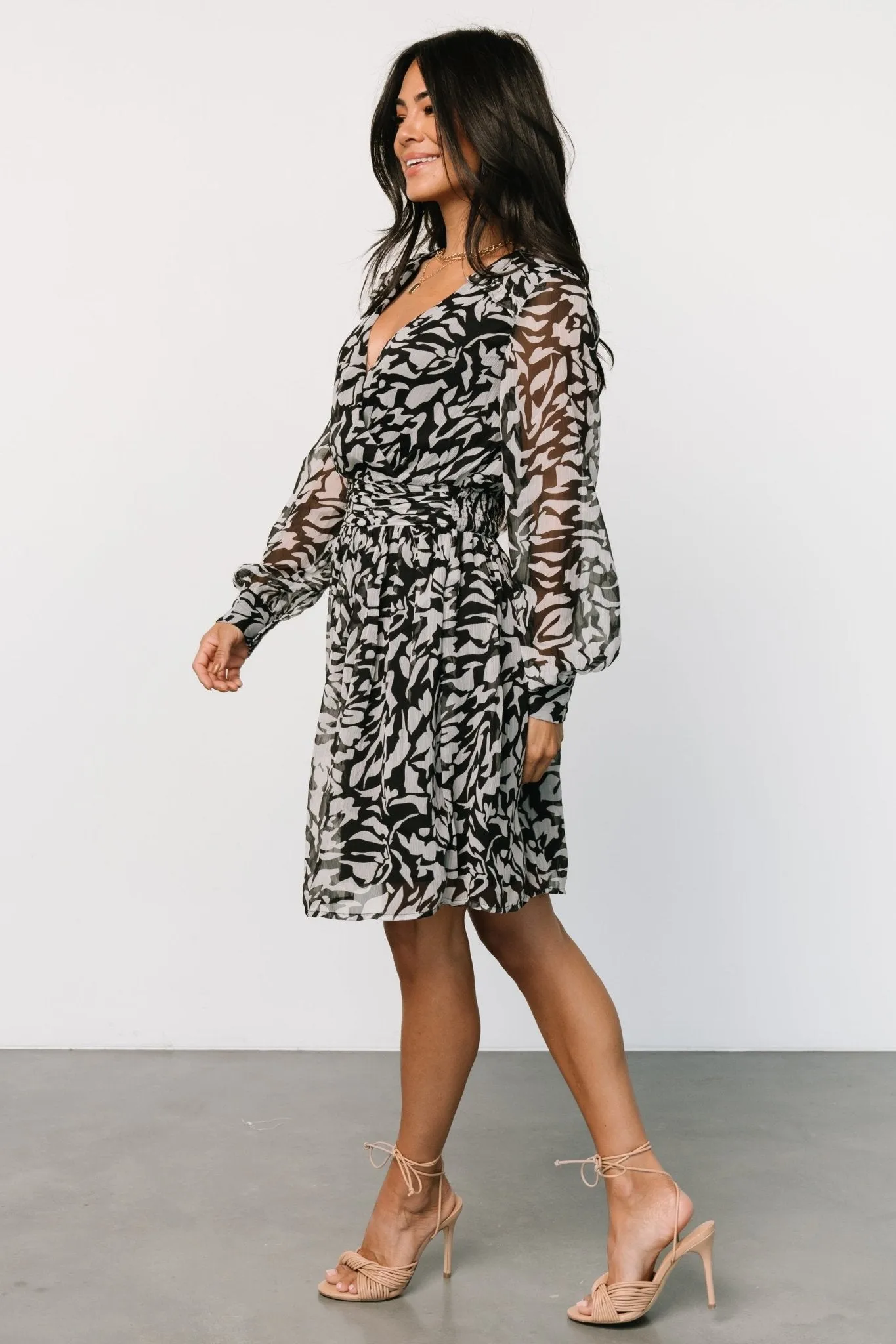 Anne Short Dress | Black Print