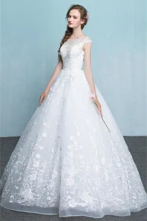 Anneprom Beautiful Backless Lace Tulle Long A-line Lace Up Wedding Dresses APW0149