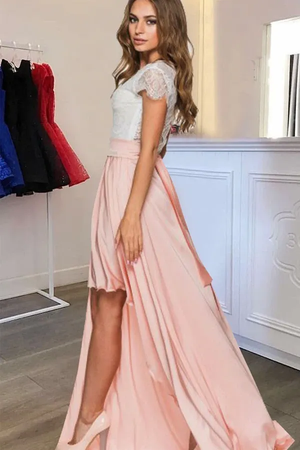 Anneprom Sleeves Detachable Train Pearl Pink Prom Dress Evening Dress With Lace APP0168