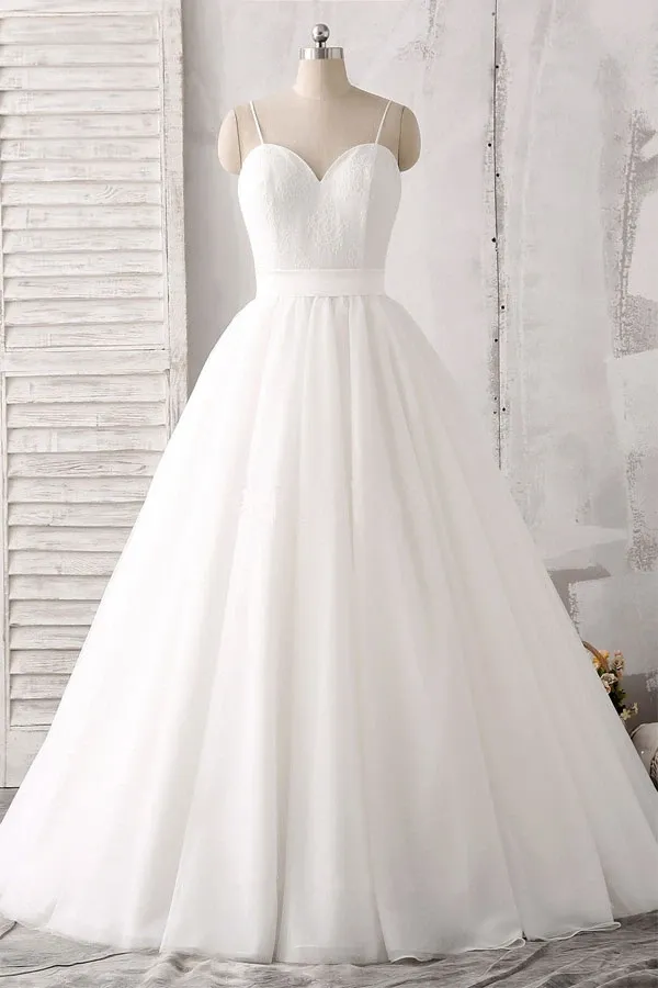 Anneprom Spaghetti Straps Sweetheart Floor-Length White Satin Wedding Dress APW0162