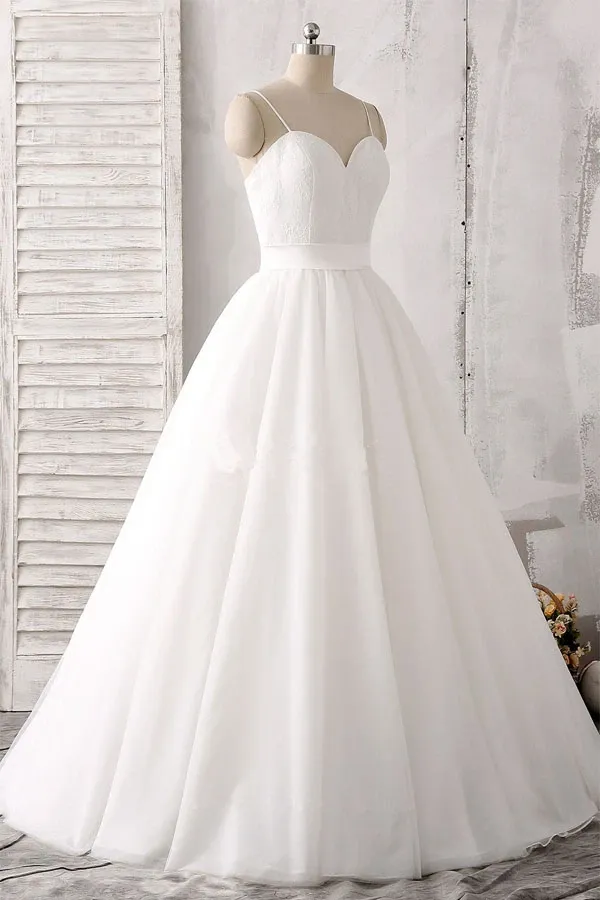 Anneprom Spaghetti Straps Sweetheart Floor-Length White Satin Wedding Dress APW0162