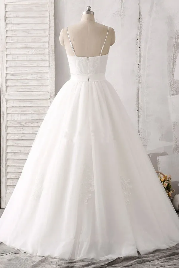 Anneprom Spaghetti Straps Sweetheart Floor-Length White Satin Wedding Dress APW0162