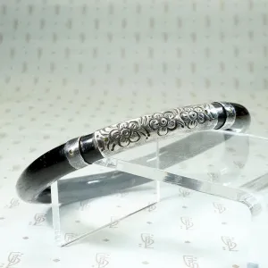 Antique Chinese Black Lacquer & Silver Bangle
