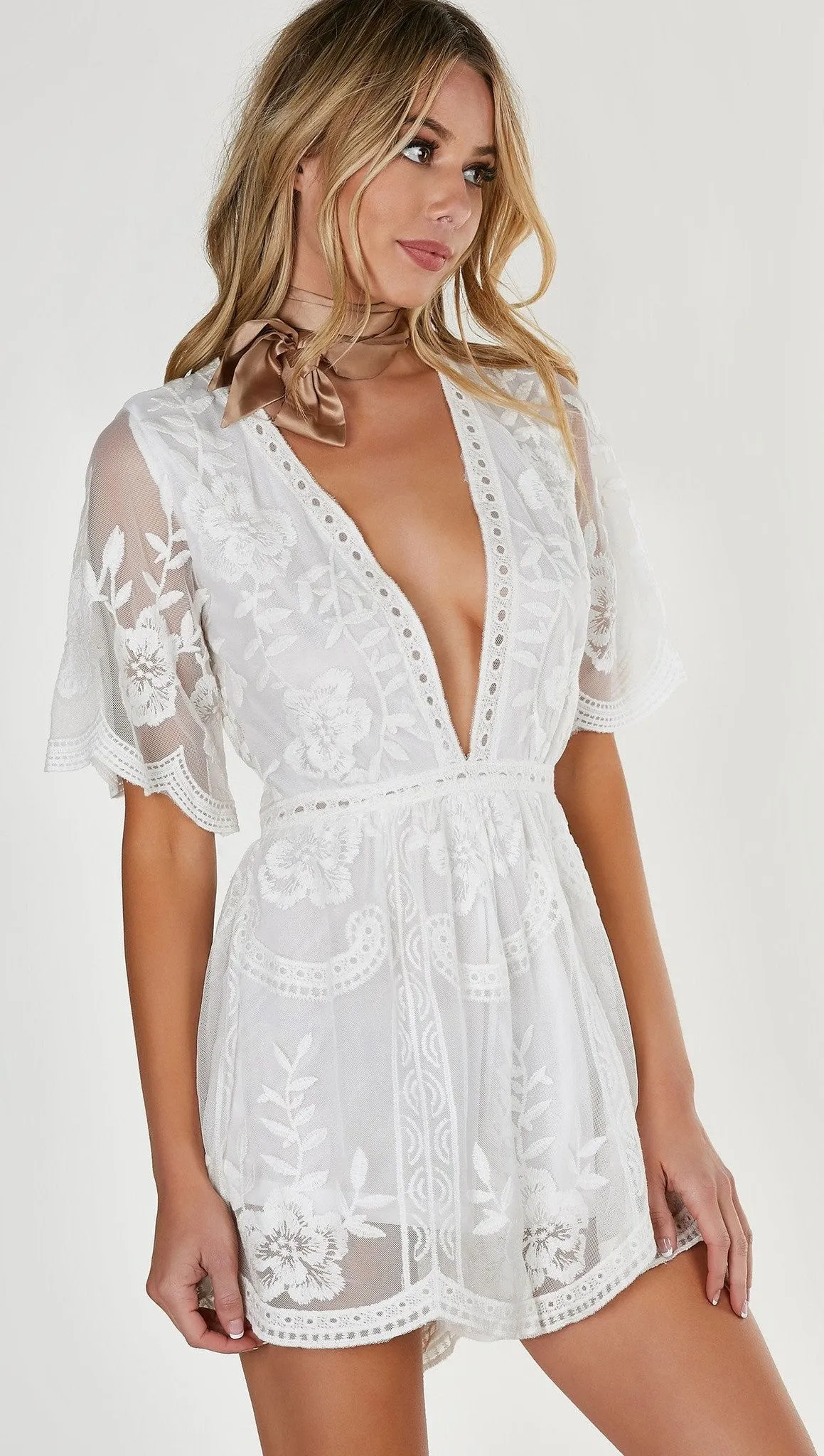 Antique Embroidered Romper White
