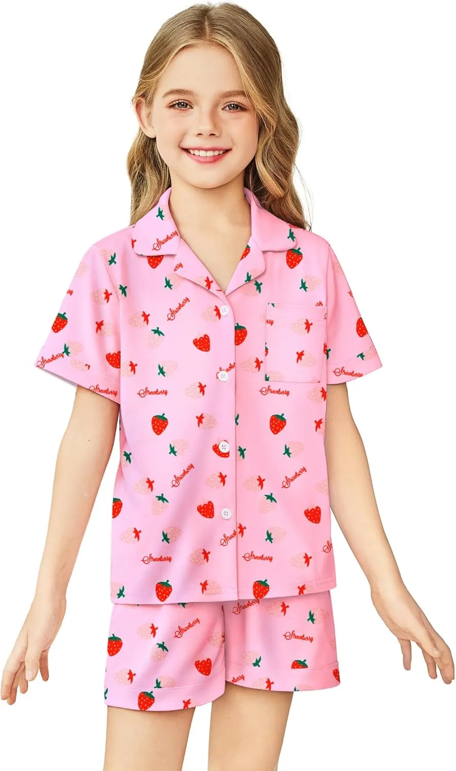 Arshiner Girls Pajamas Sets Short Sleeve Kids Pjs Button Down Sleepwear