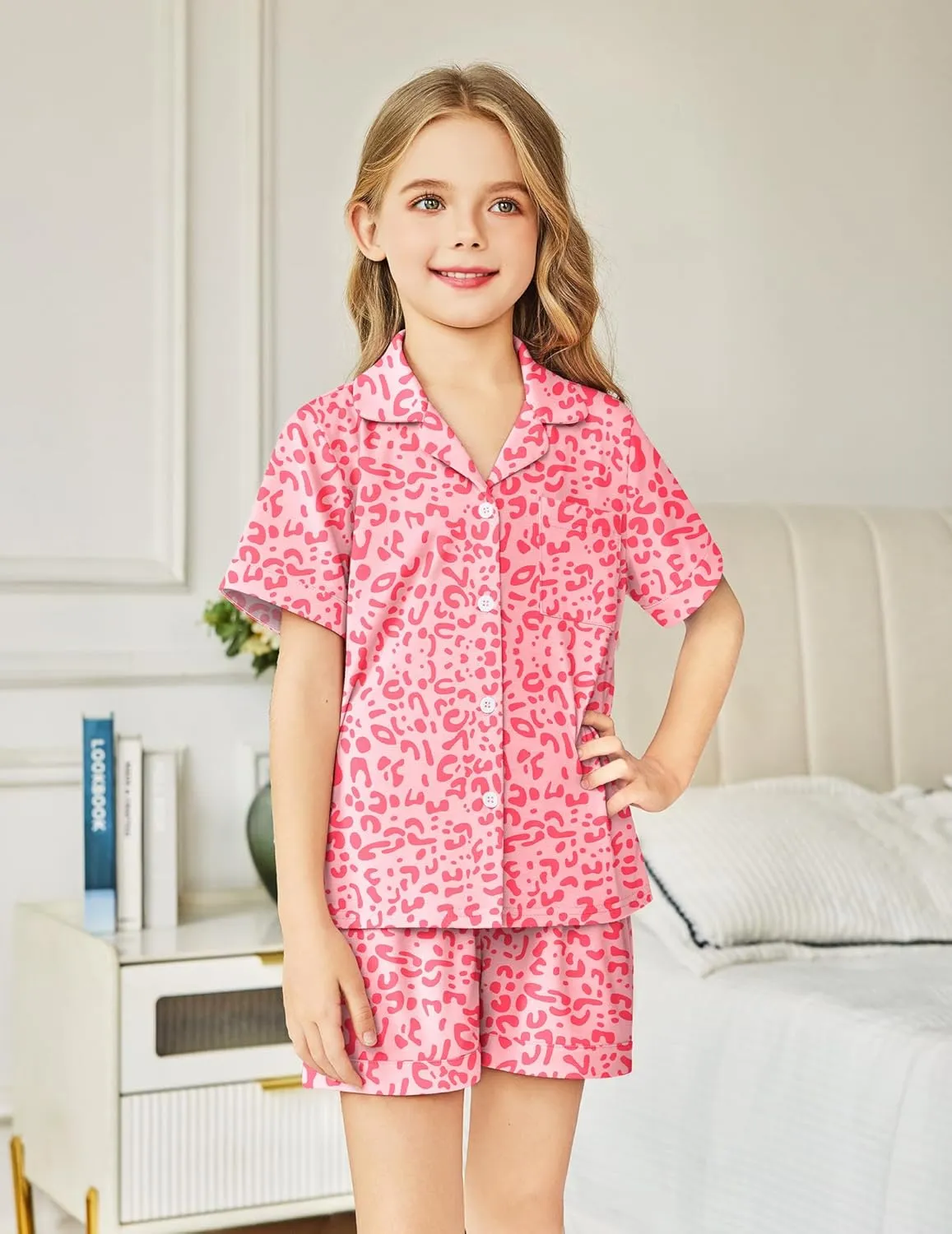 Arshiner Girls Pajamas Sets Short Sleeve Kids Pjs Button Down Sleepwear