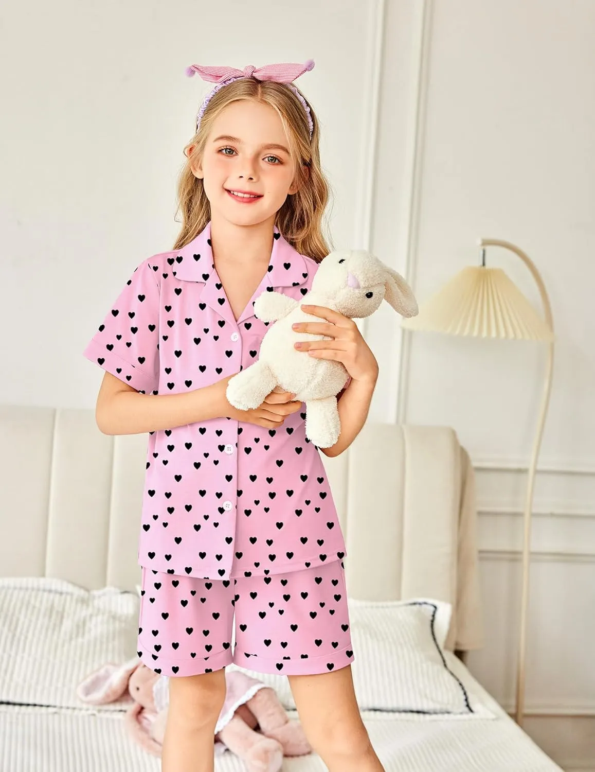 Arshiner Girls Pajamas Sets Short Sleeve Kids Pjs Button Down Sleepwear