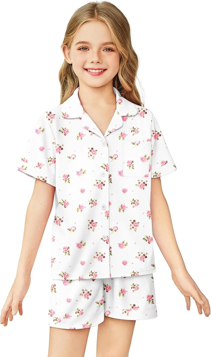 Arshiner Girls Pajamas Sets Short Sleeve Kids Pjs Button Down Sleepwear