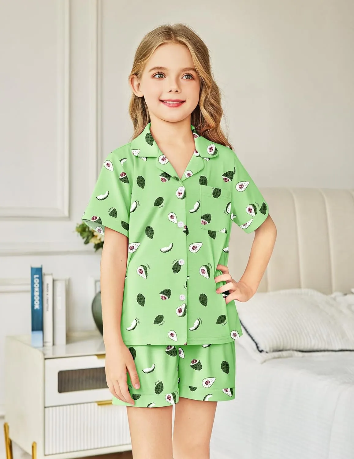 Arshiner Girls Pajamas Sets Short Sleeve Kids Pjs Button Down Sleepwear