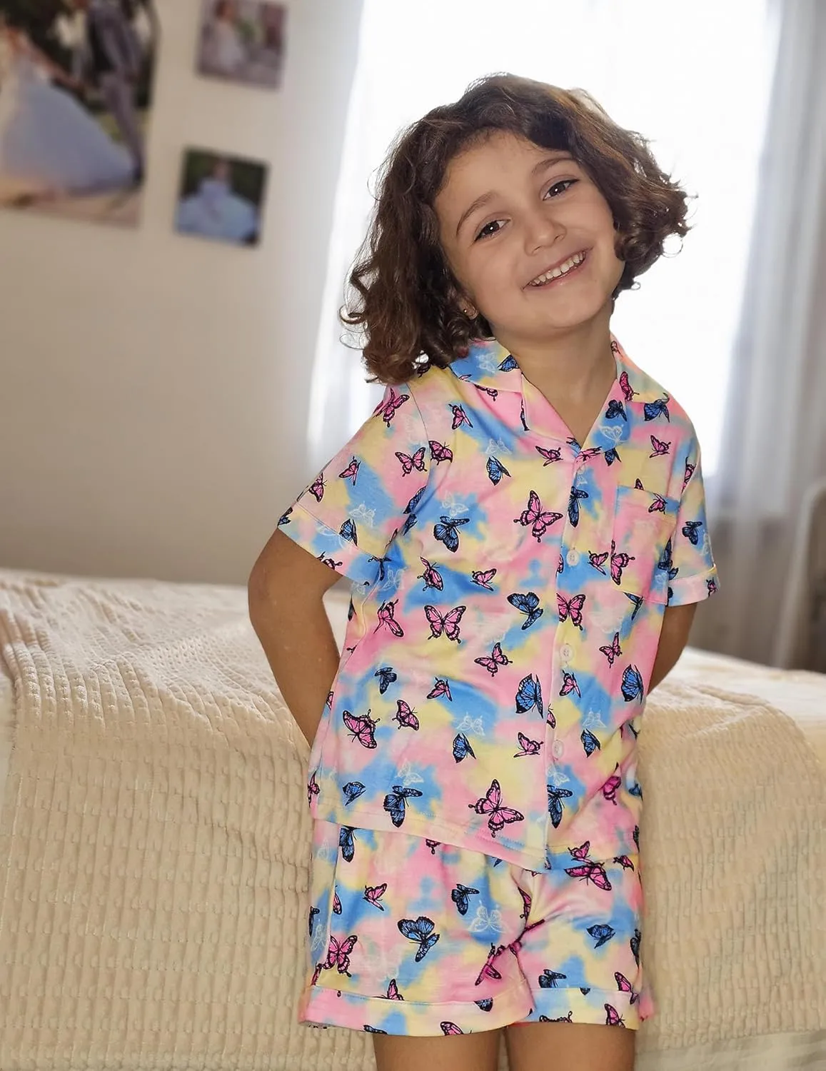 Arshiner Girls Pajamas Sets Short Sleeve Kids Pjs Button Down Sleepwear