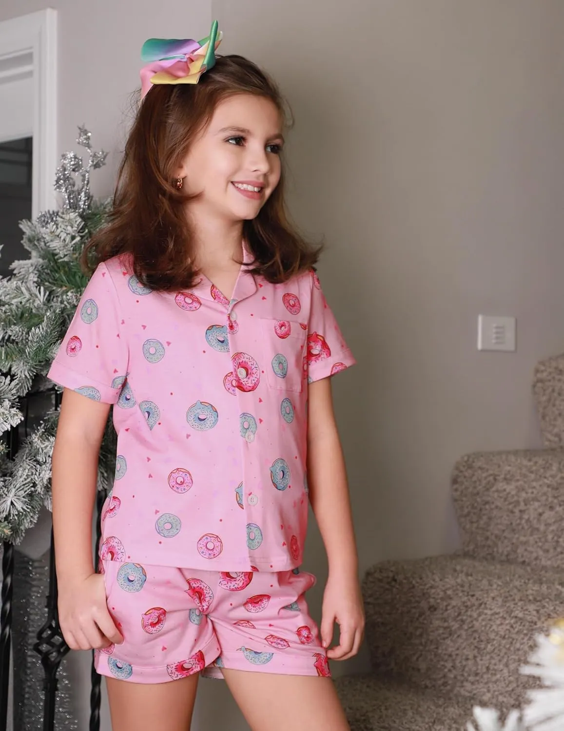 Arshiner Girls Pajamas Sets Short Sleeve Kids Pjs Button Down Sleepwear