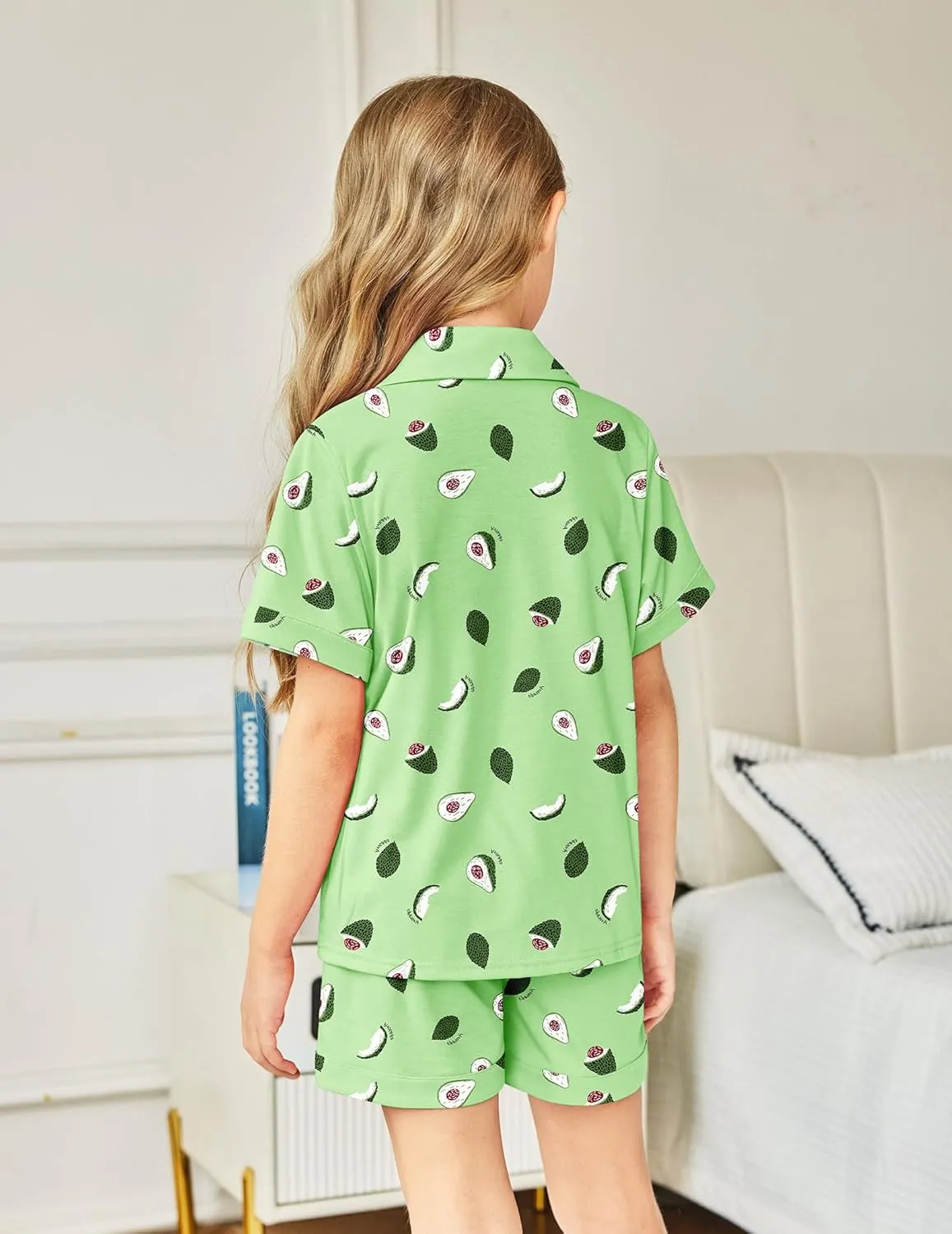 Arshiner Girls Pajamas Sets Short Sleeve Kids Pjs Button Down Sleepwear