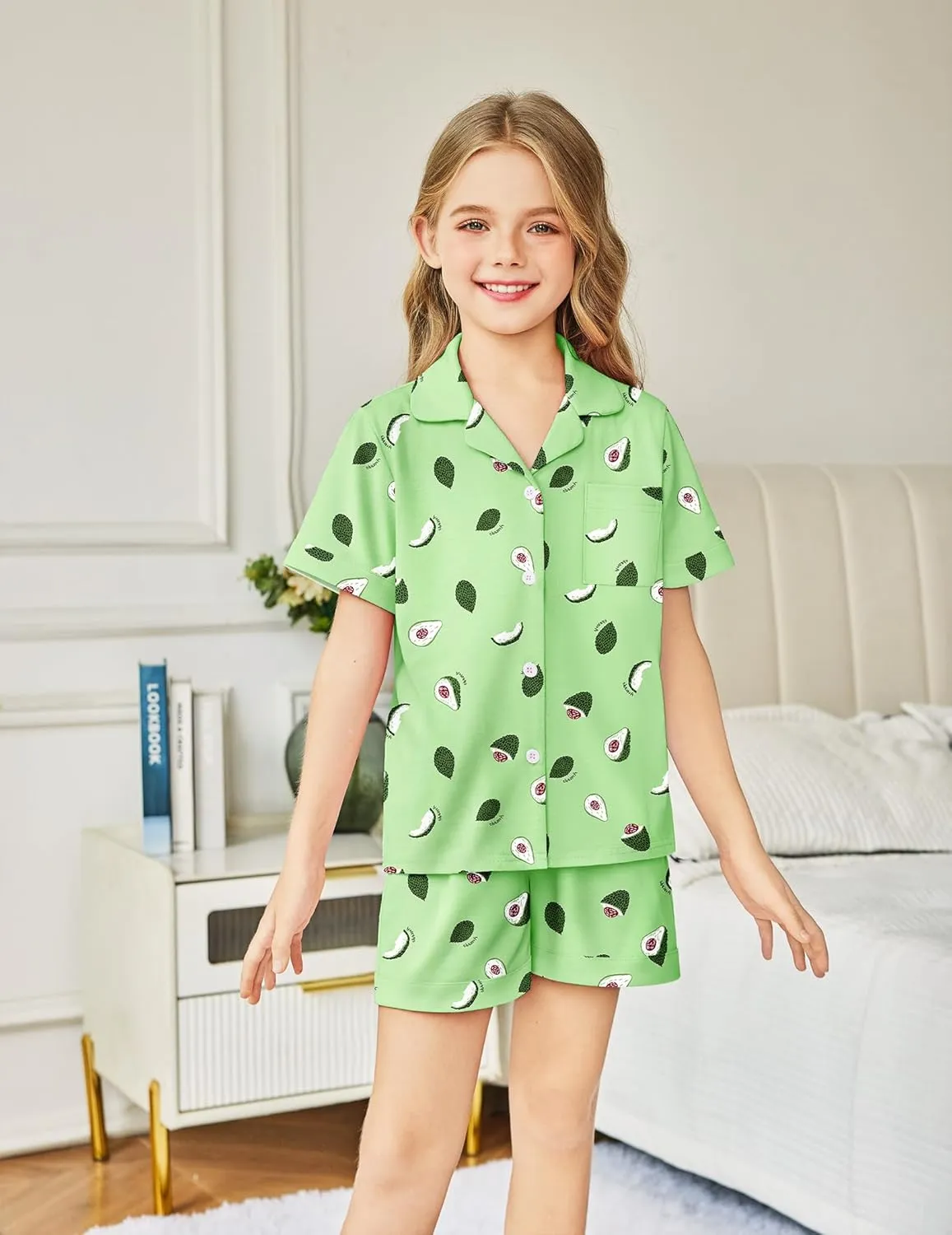 Arshiner Girls Pajamas Sets Short Sleeve Kids Pjs Button Down Sleepwear