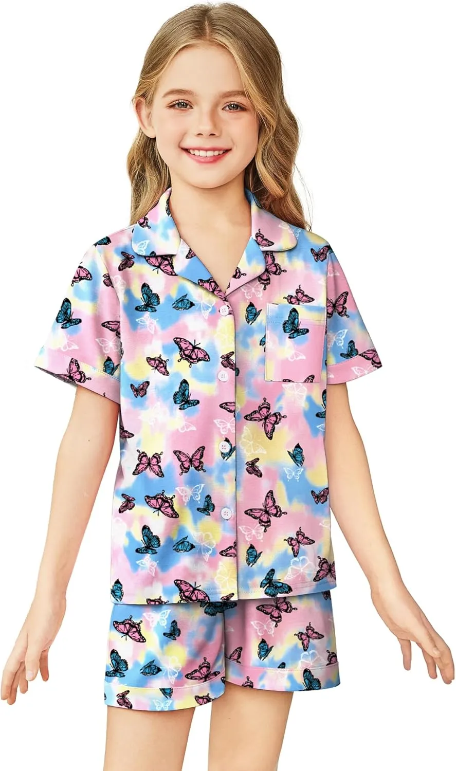 Arshiner Girls Pajamas Sets Short Sleeve Kids Pjs Button Down Sleepwear