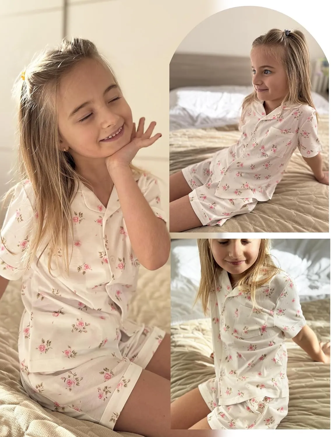 Arshiner Girls Pajamas Sets Short Sleeve Kids Pjs Button Down Sleepwear