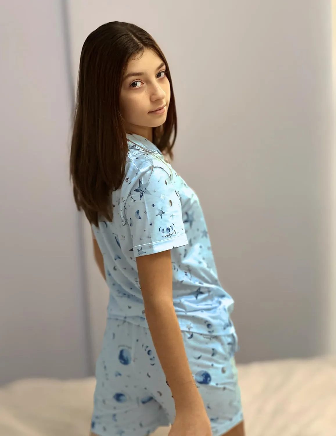 Arshiner Girls Pajamas Sets Short Sleeve Kids Pjs Button Down Sleepwear