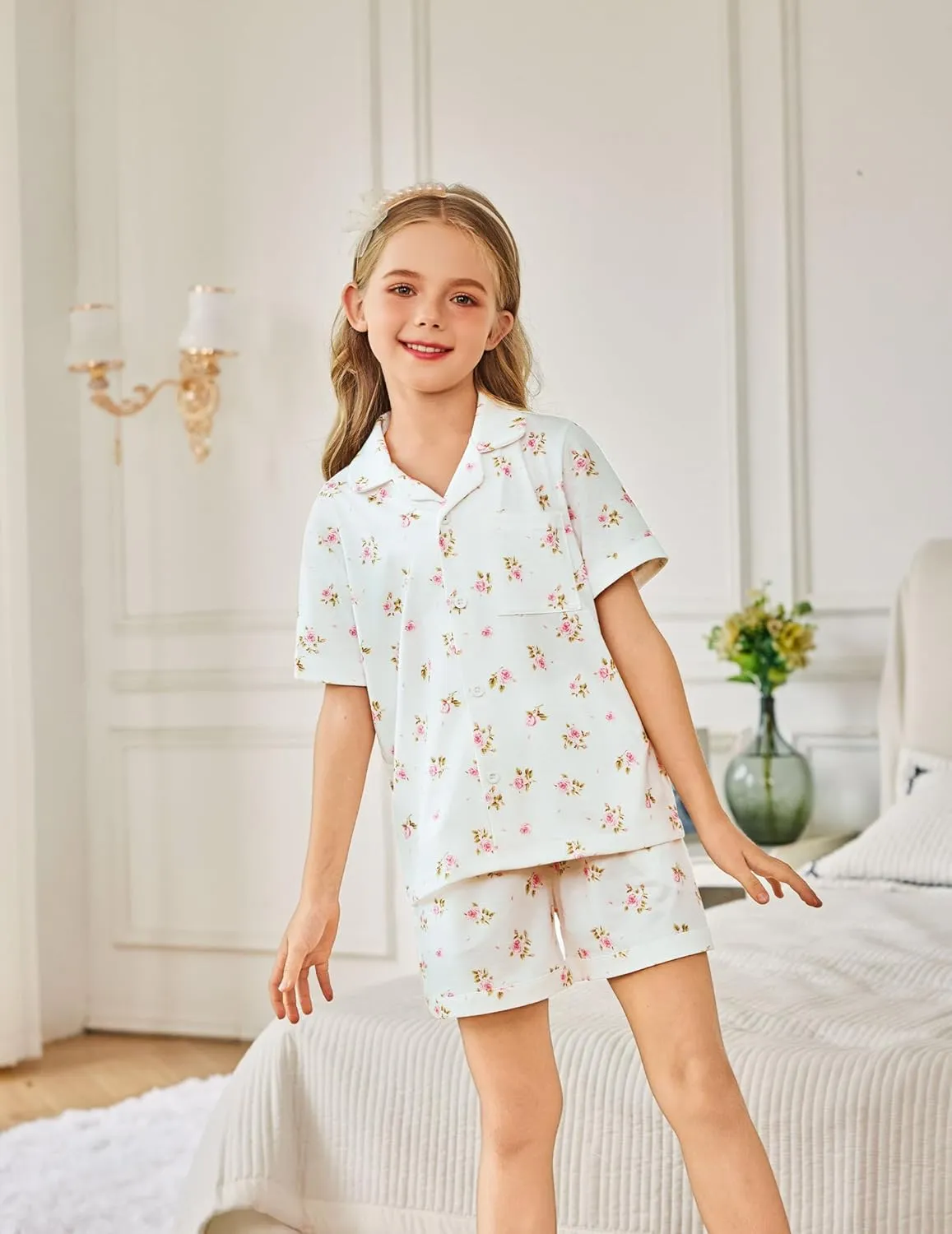 Arshiner Girls Pajamas Sets Short Sleeve Kids Pjs Button Down Sleepwear