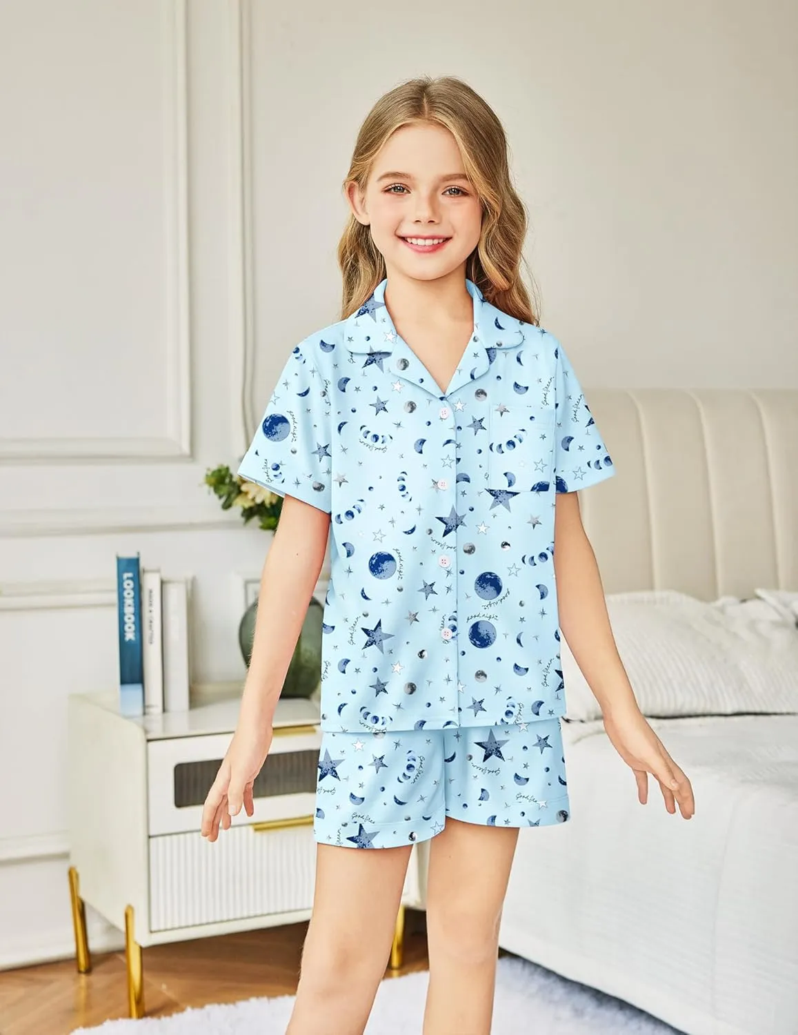 Arshiner Girls Pajamas Sets Short Sleeve Kids Pjs Button Down Sleepwear