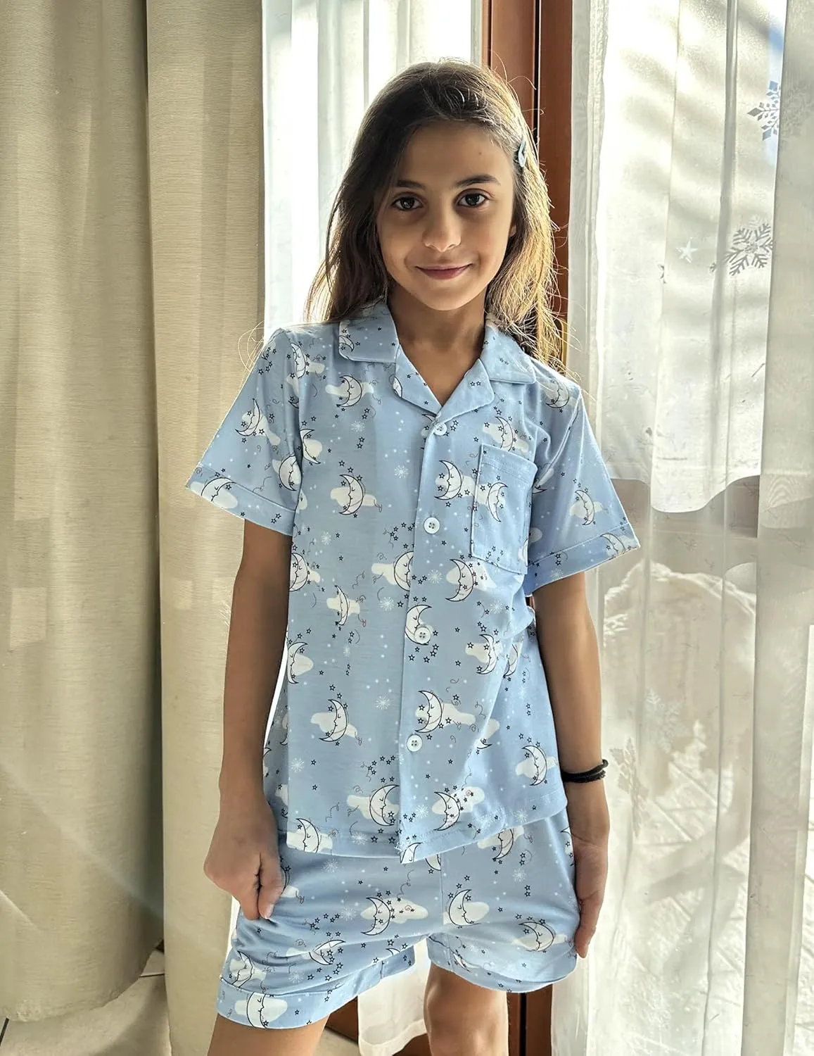Arshiner Girls Pajamas Sets Short Sleeve Kids Pjs Button Down Sleepwear