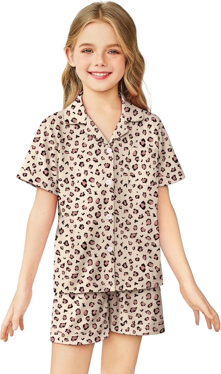 Arshiner Girls Pajamas Sets Short Sleeve Kids Pjs Button Down Sleepwear