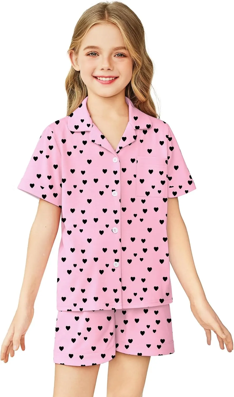 Arshiner Girls Pajamas Sets Short Sleeve Kids Pjs Button Down Sleepwear