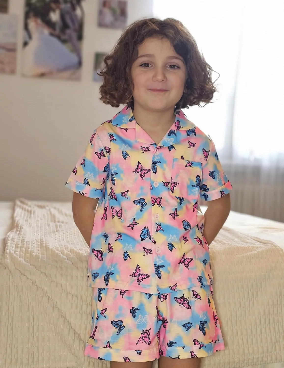 Arshiner Girls Pajamas Sets Short Sleeve Kids Pjs Button Down Sleepwear