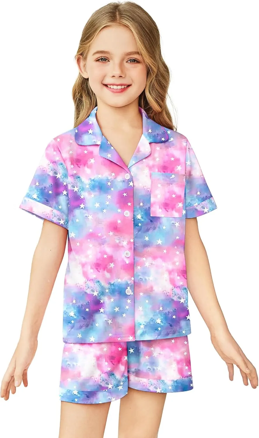 Arshiner Girls Pajamas Sets Short Sleeve Kids Pjs Button Down Sleepwear