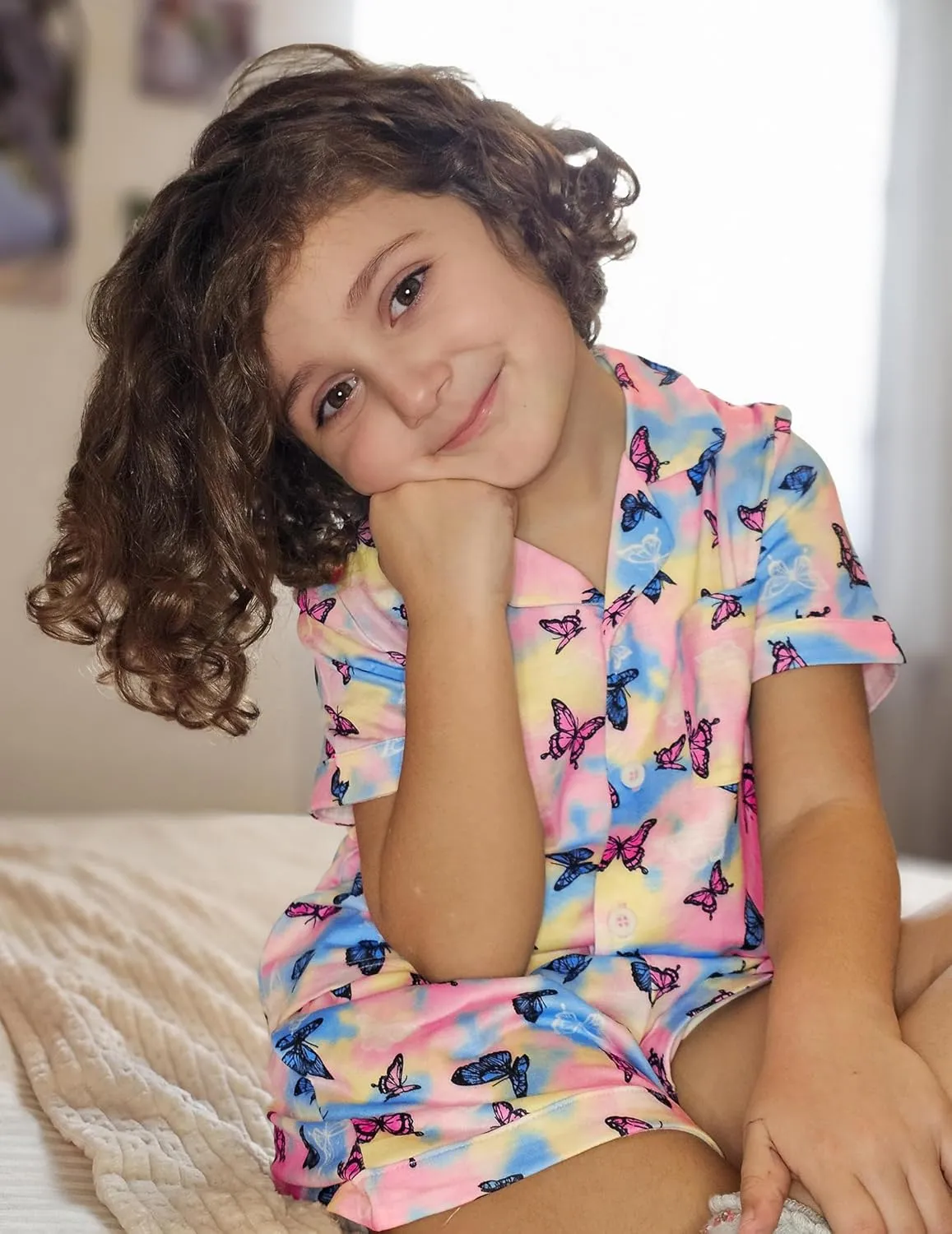 Arshiner Girls Pajamas Sets Short Sleeve Kids Pjs Button Down Sleepwear