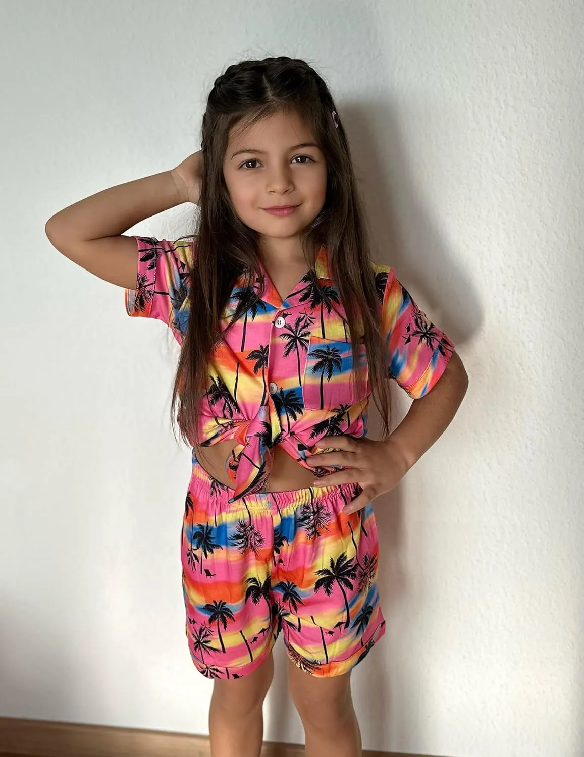 Arshiner Girls Pajamas Sets Short Sleeve Kids Pjs Button Down Sleepwear
