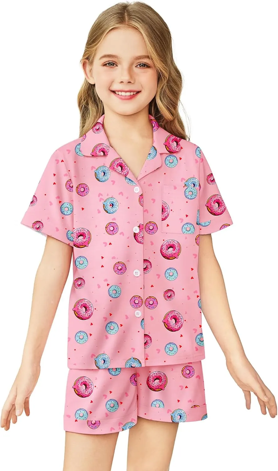 Arshiner Girls Pajamas Sets Short Sleeve Kids Pjs Button Down Sleepwear