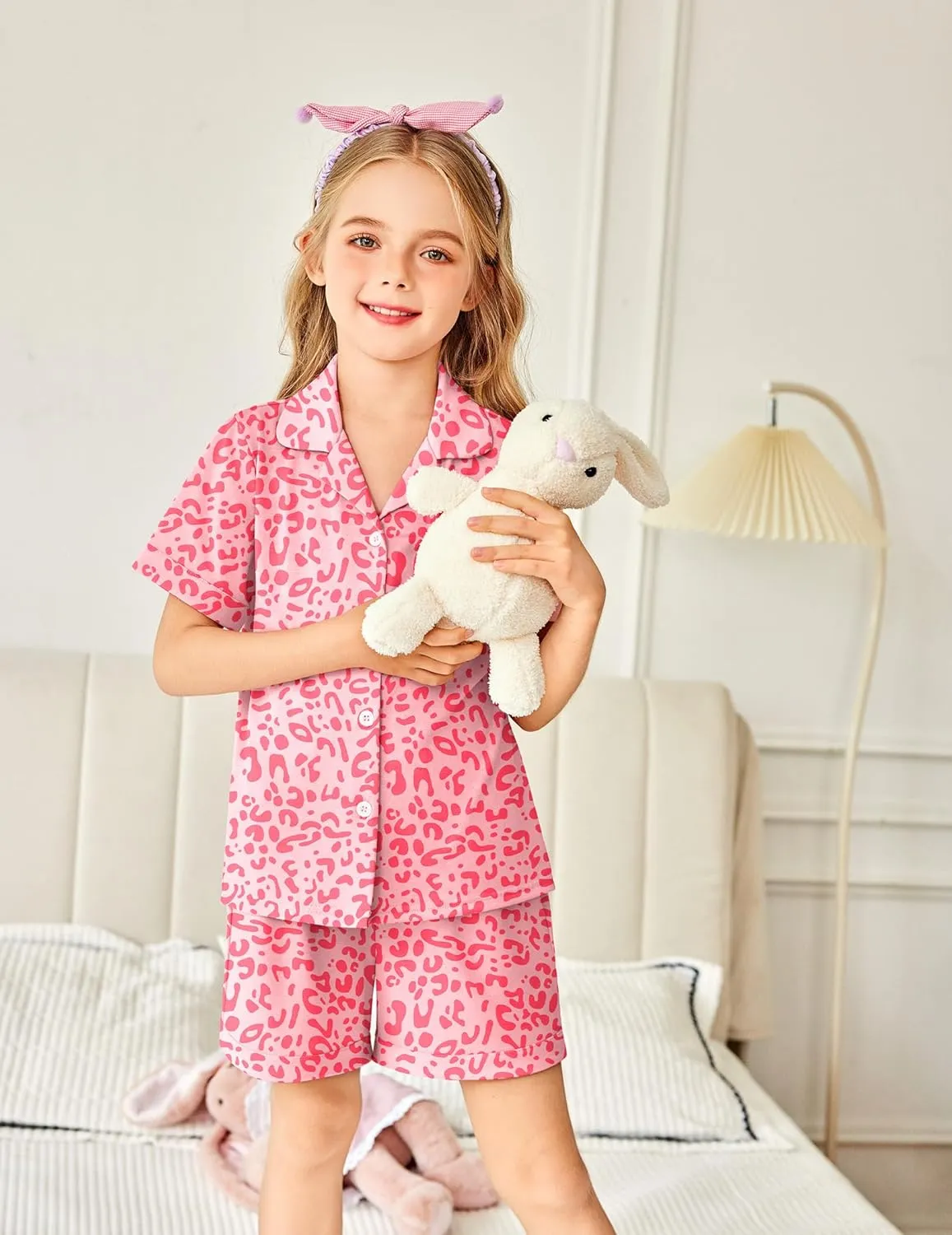 Arshiner Girls Pajamas Sets Short Sleeve Kids Pjs Button Down Sleepwear