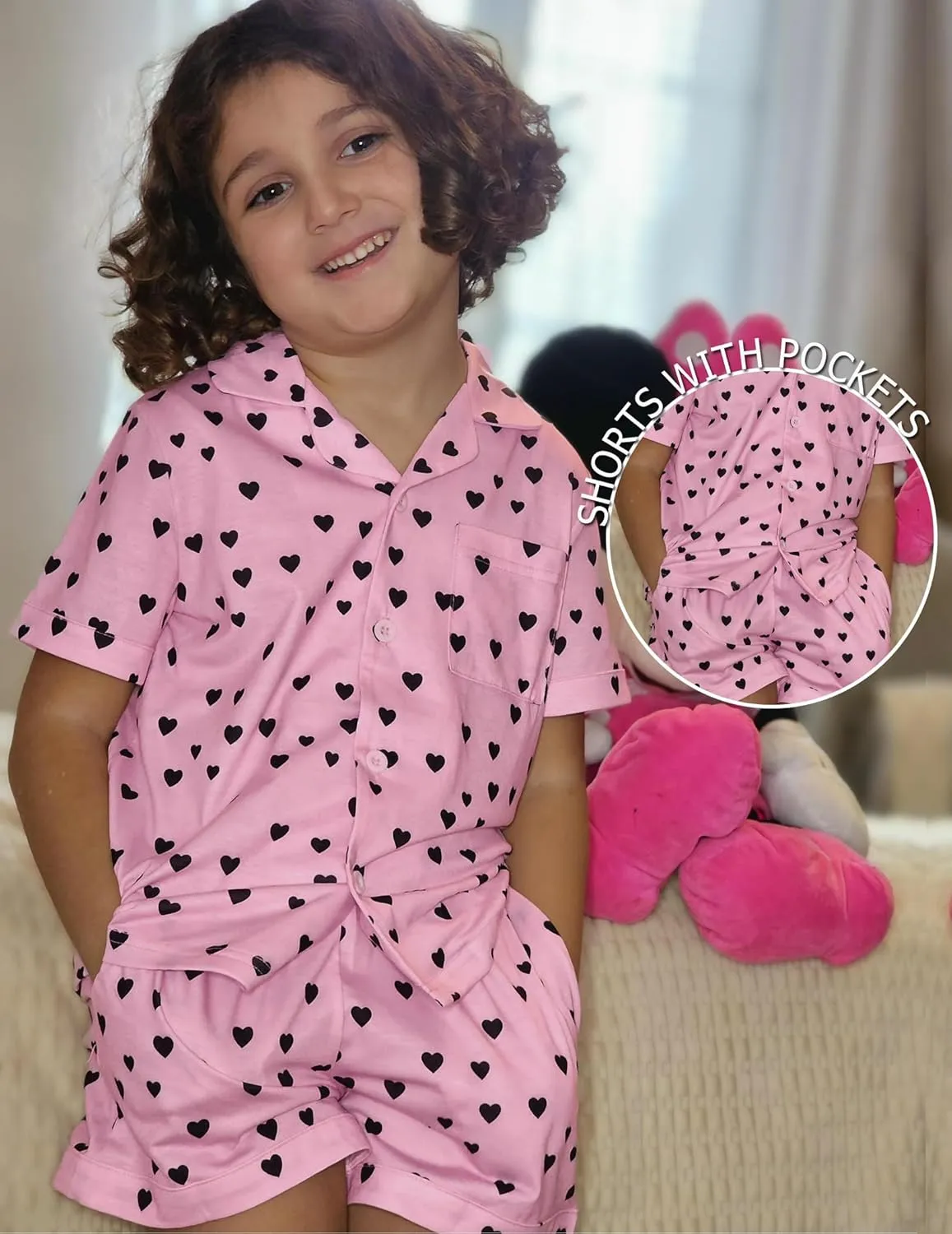 Arshiner Girls Pajamas Sets Short Sleeve Kids Pjs Button Down Sleepwear