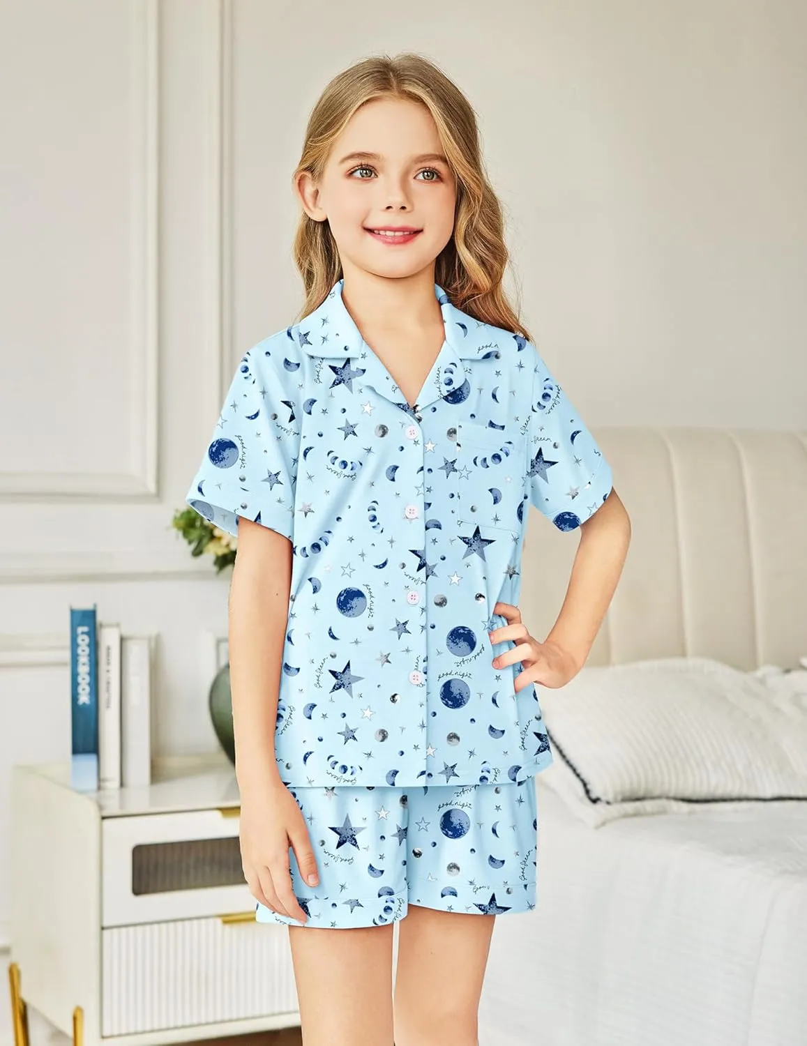 Arshiner Girls Pajamas Sets Short Sleeve Kids Pjs Button Down Sleepwear
